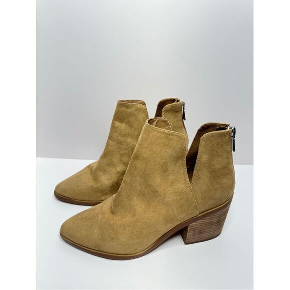 BP Boots Womens Taupe Block Heel Size 9.5 Cut Out Western Ankle Zip Almond Toe - Picture 2 of 10